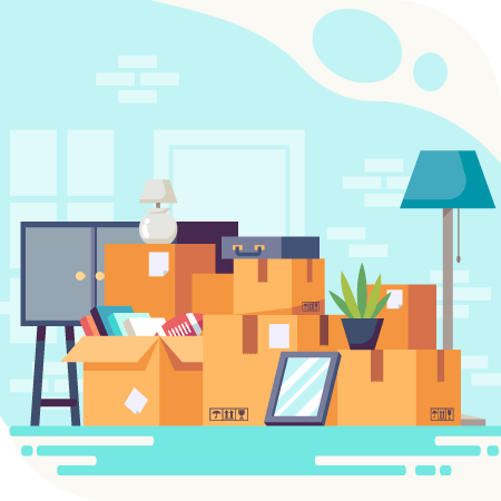 background image with boxes and household items for junk removal in fort pierce