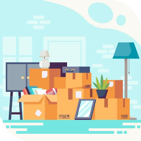 background image with boxes and household items for junk removal in Port St Lucie