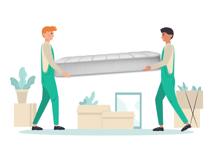 Two workers carrying a mattress for removal in port saint lucie, fl